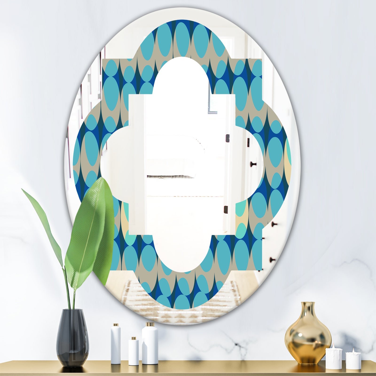 Retro Abstract Design XV - Modern Round or Oval Wall Mirror - Quatrefoil