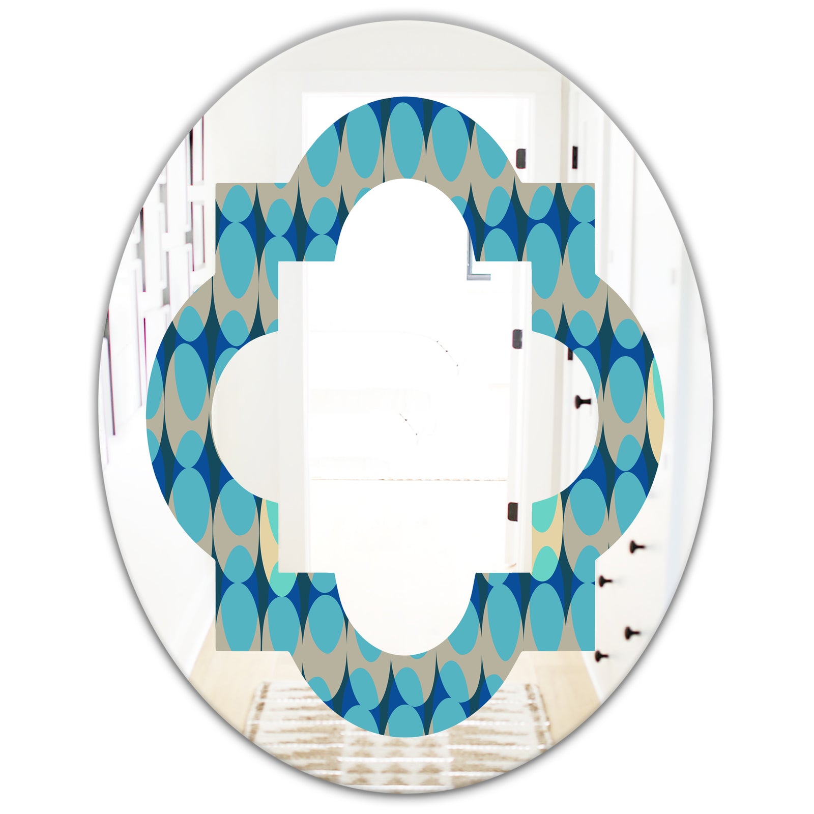 Retro Abstract Design XV - Modern Round or Oval Wall Mirror - Quatrefoil