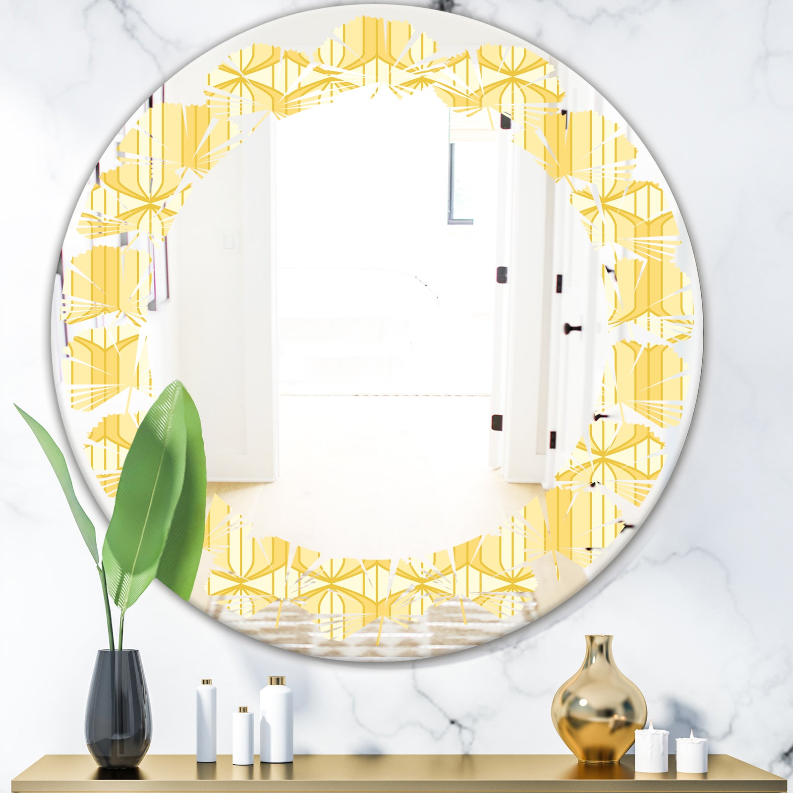 Retro Ornamental Design III - Modern Round or Oval Wall Mirror - Leaves