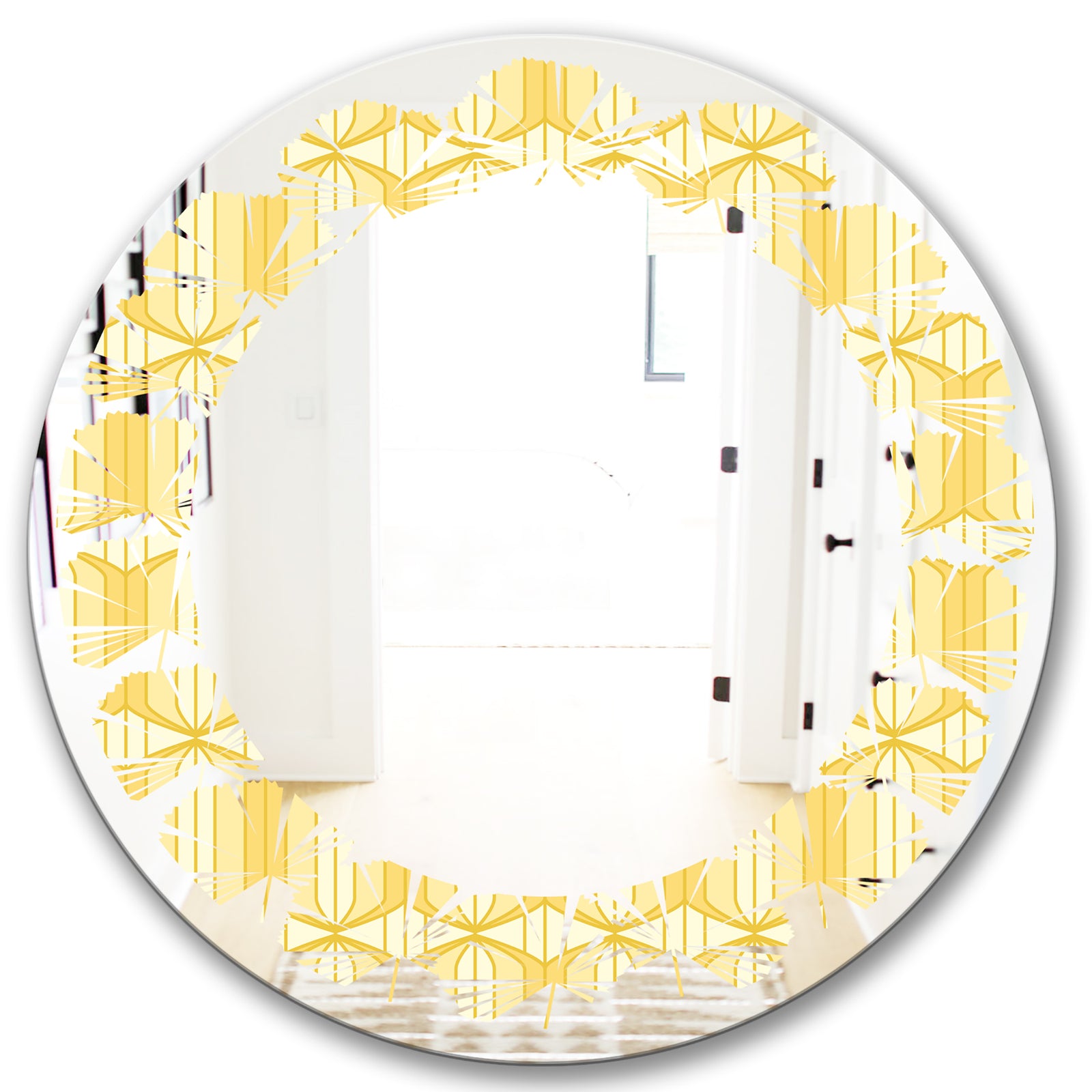 Retro Ornamental Design III - Modern Round or Oval Wall Mirror - Leaves