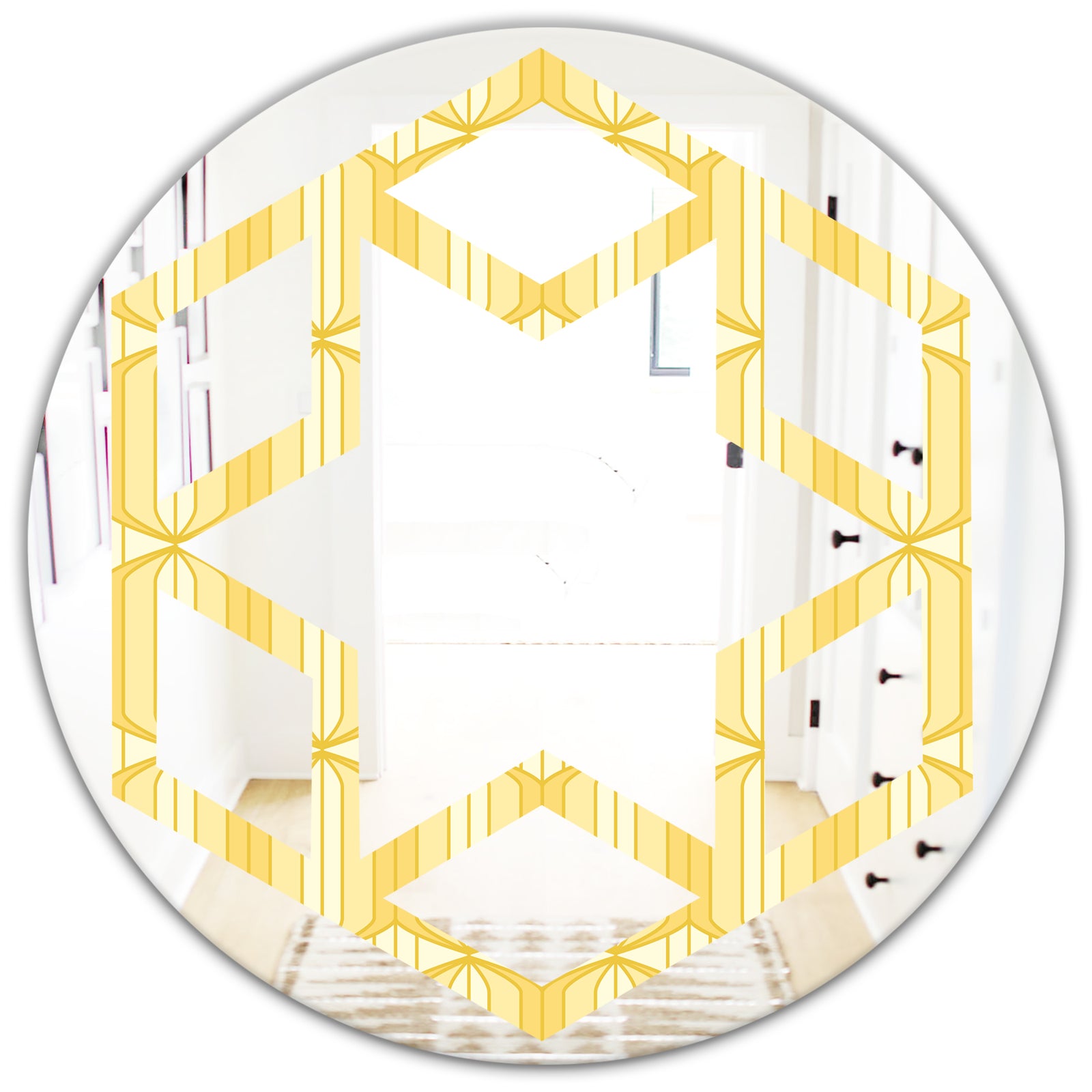 Retro Ornamental Design III - Modern Round or Oval Wall Mirror - Hexagon Star