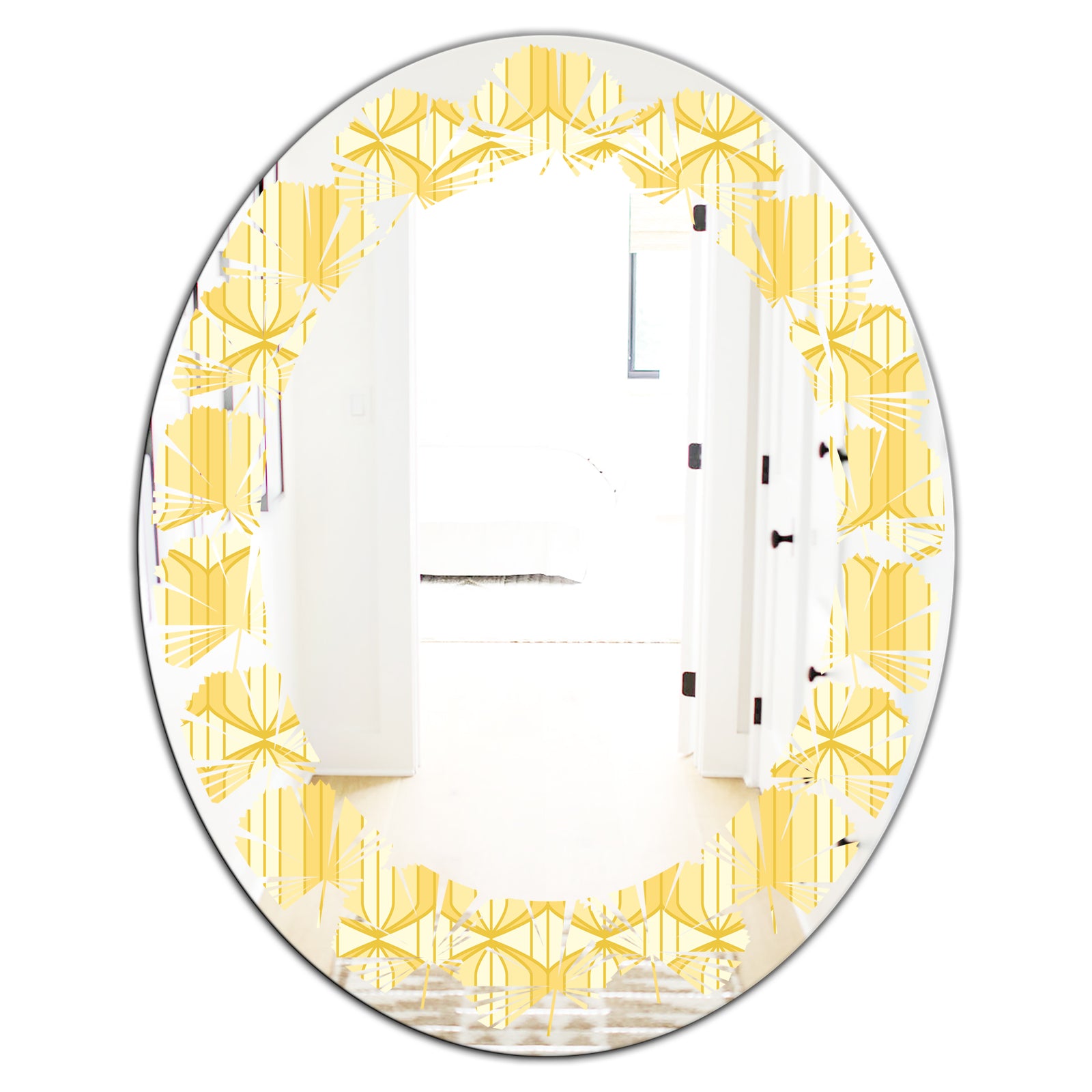 Retro Ornamental Design III - Modern Round or Oval Wall Mirror - Leaves