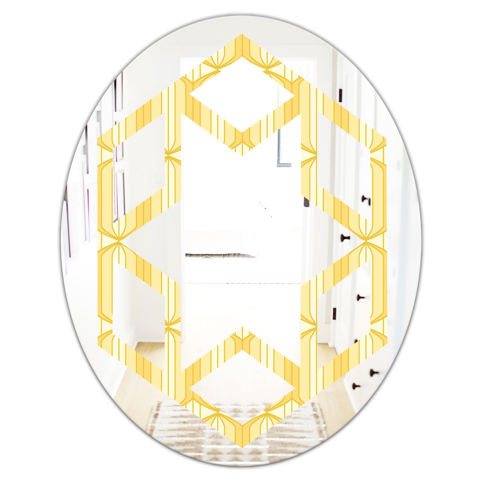 Retro Ornamental Design III - Modern Round or Oval Wall Mirror - Hexagon Star