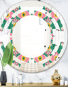 retro pattern with flowers and leaves - Modern Round or Oval Wall Mirror - Space