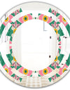 retro pattern with flowers and leaves - Modern Round or Oval Wall Mirror - Space