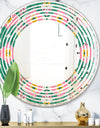 retro pattern with flowers and leaves - Modern Round or Oval Wall Mirror - Wave