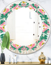 retro pattern with flowers and leaves - Modern Round or Oval Wall Mirror - Leaves