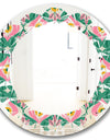 retro pattern with flowers and leaves - Modern Round or Oval Wall Mirror - Leaves