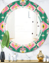 retro pattern with flowers and leaves - Modern Round or Oval Wall Mirror - Triple C