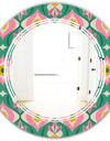 retro pattern with flowers and leaves - Modern Round or Oval Wall Mirror - Triple C