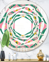 retro pattern with flowers and leaves - Modern Round or Oval Wall Mirror - Whirl