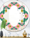 retro pattern with flowers and leaves - Modern Round or Oval Wall Mirror - Quatrefoil