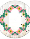 retro pattern with flowers and leaves - Modern Round or Oval Wall Mirror - Quatrefoil