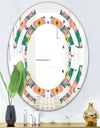 retro pattern with flowers and leaves - Modern Round or Oval Wall Mirror - Space