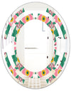 retro pattern with flowers and leaves - Modern Round or Oval Wall Mirror - Space