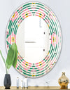 retro pattern with flowers and leaves - Modern Round or Oval Wall Mirror - Wave