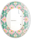 retro pattern with flowers and leaves - Modern Round or Oval Wall Mirror - Wave