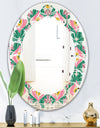 retro pattern with flowers and leaves - Modern Round or Oval Wall Mirror - Leaves