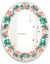 retro pattern with flowers and leaves - Modern Round or Oval Wall Mirror - Leaves