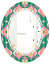 retro pattern with flowers and leaves - Modern Round or Oval Wall Mirror - Triple C
