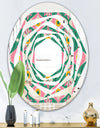 retro pattern with flowers and leaves - Modern Round or Oval Wall Mirror - Whirl