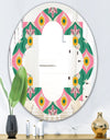 retro pattern with flowers and leaves - Modern Round or Oval Wall Mirror - Quatrefoil