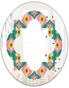 retro pattern with flowers and leaves - Modern Round or Oval Wall Mirror - Quatrefoil