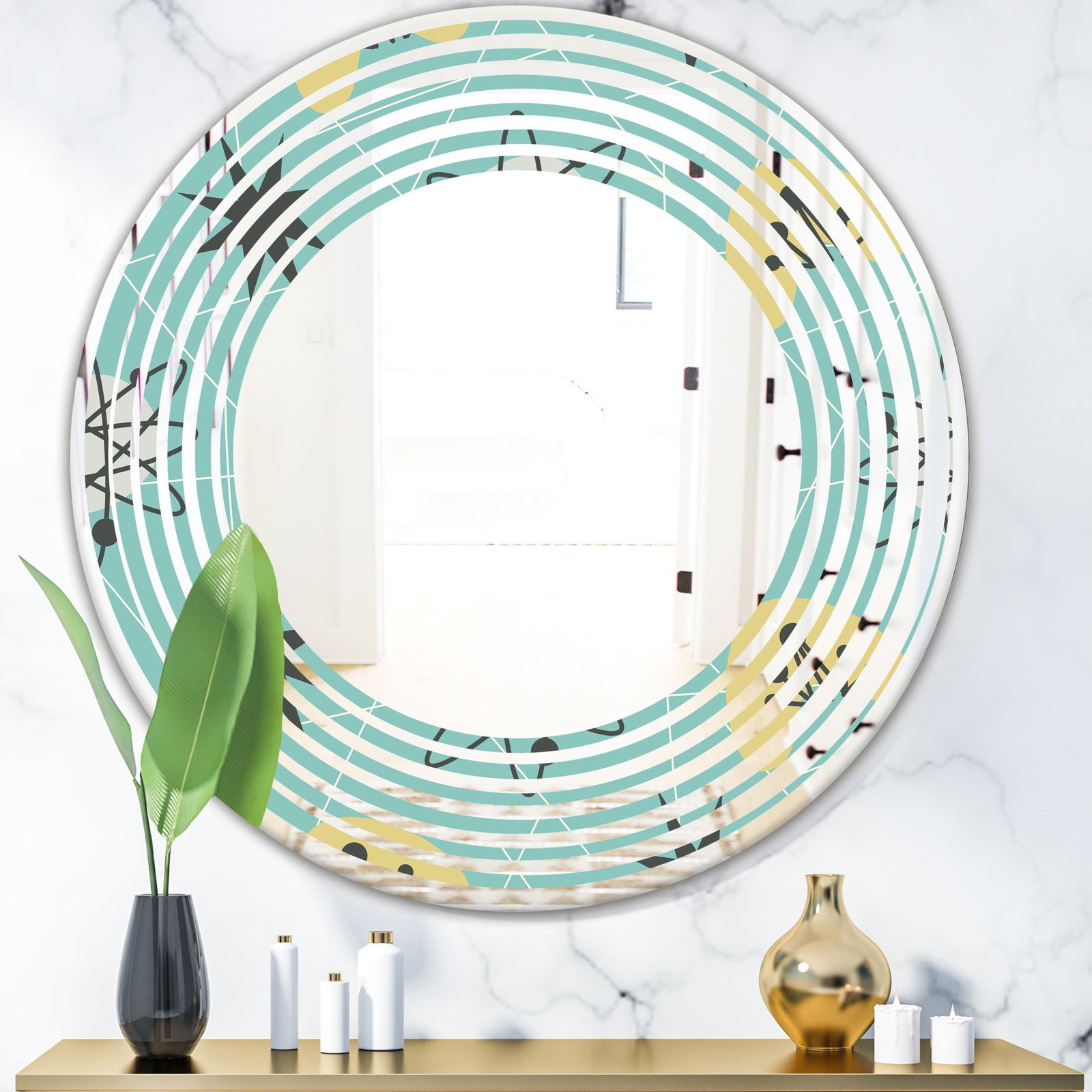 1950 Retro Pattern I - Modern Round or Oval Wall Mirror - Wave