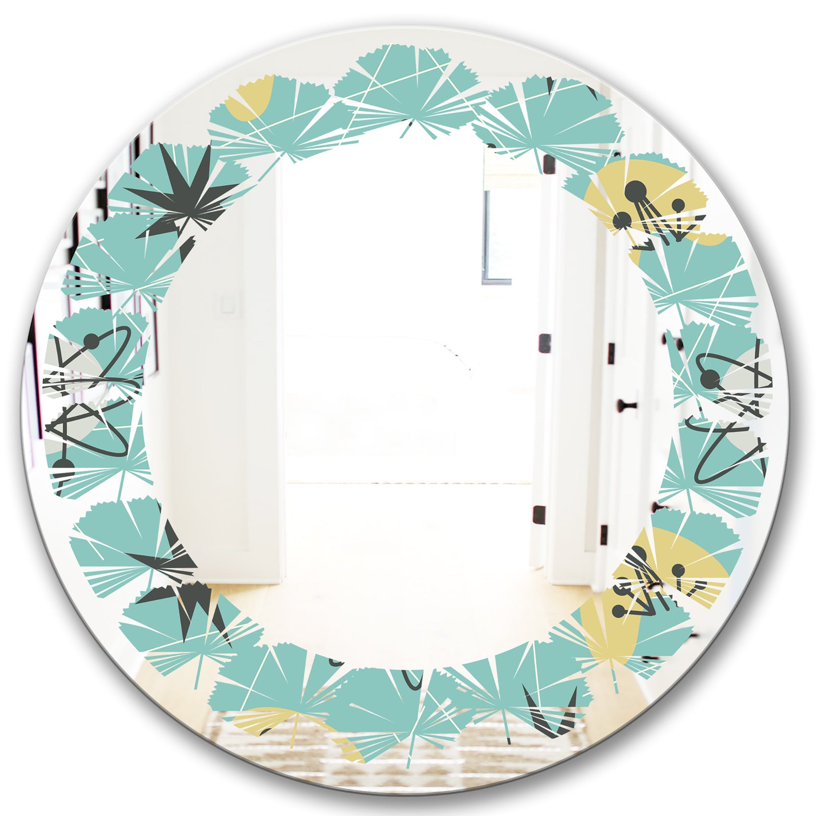 1950 Retro Pattern I - Modern Round or Oval Wall Mirror - Leaves