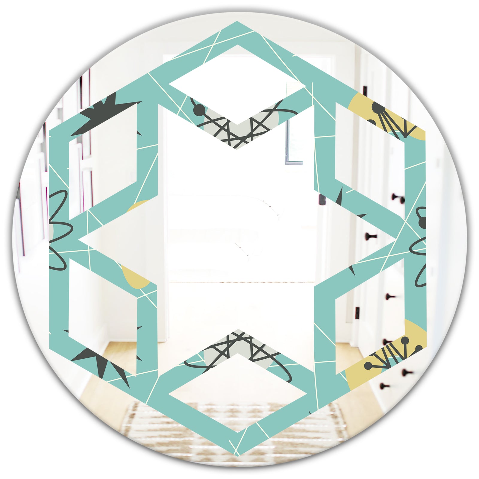 1950 Retro Pattern I - Modern Round or Oval Wall Mirror - Hexagon Star