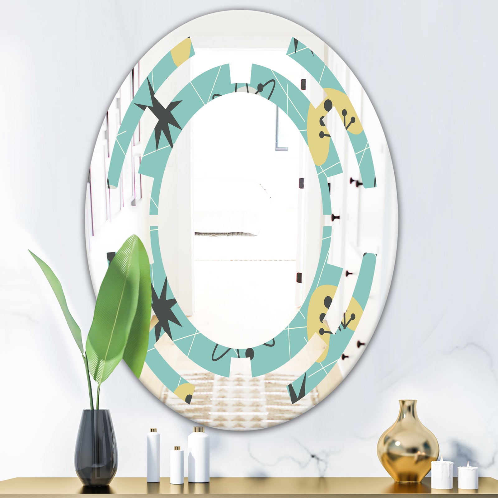 1950 Retro Pattern I - Modern Round or Oval Wall Mirror - Space