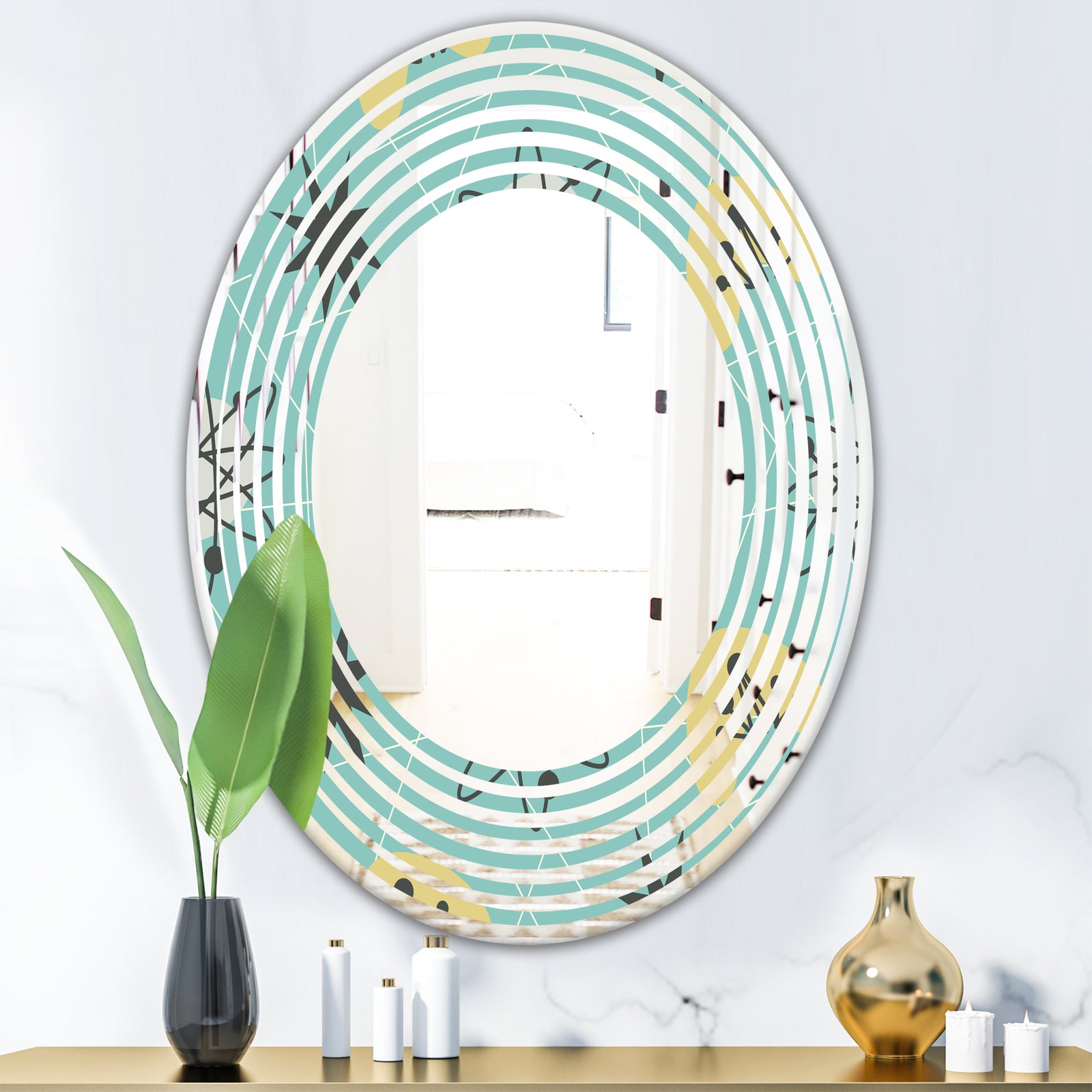1950 Retro Pattern I - Modern Round or Oval Wall Mirror - Wave