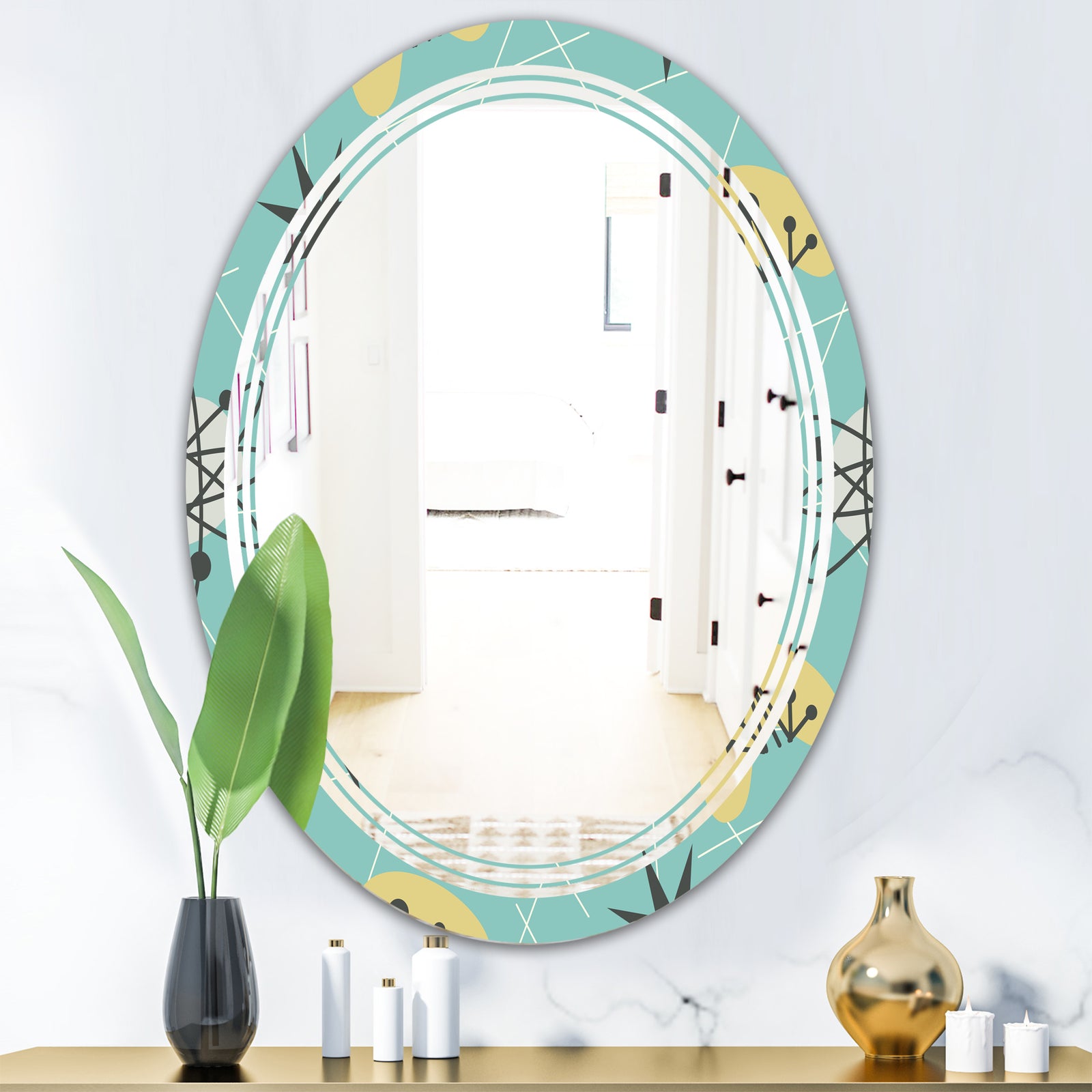 1950 Retro Pattern I - Modern Round or Oval Wall Mirror - Triple C