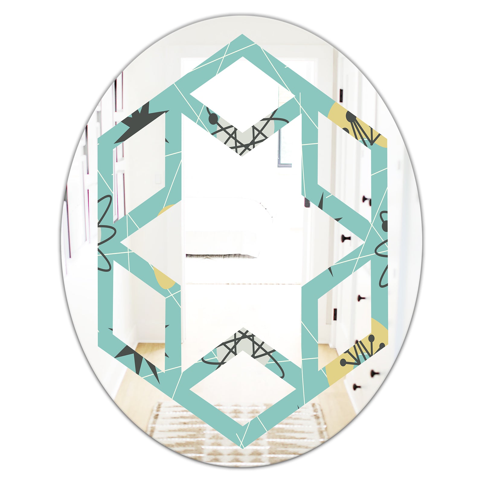 1950 Retro Pattern I - Modern Round or Oval Wall Mirror - Hexagon Star
