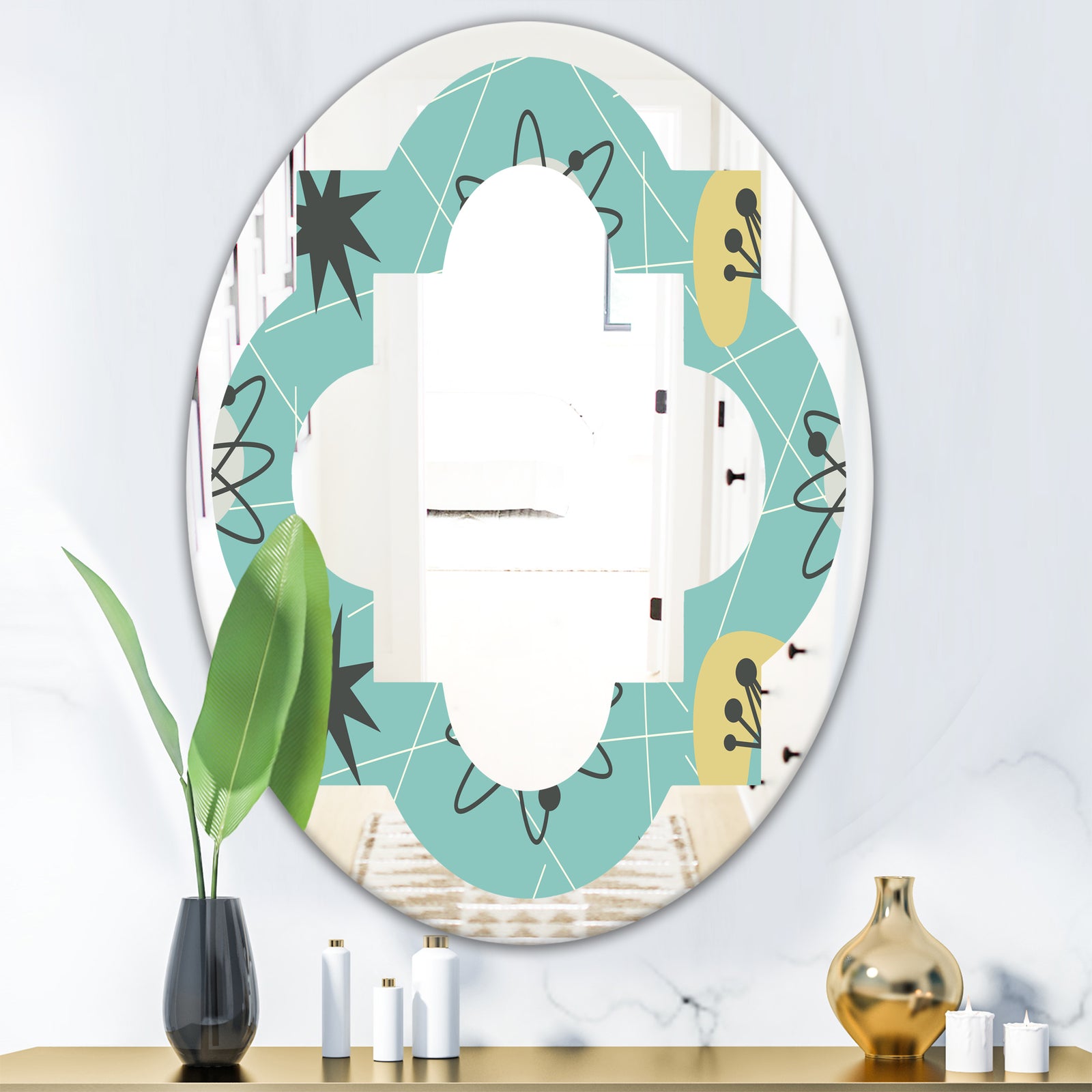 1950 Retro Pattern I - Modern Round or Oval Wall Mirror - Quatrefoil