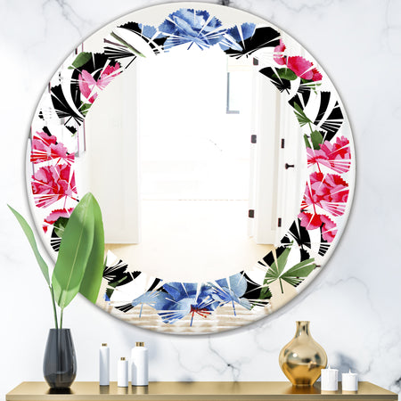 Floral Retro Pattern I - Modern Round or Oval Wall Mirror - Leaves