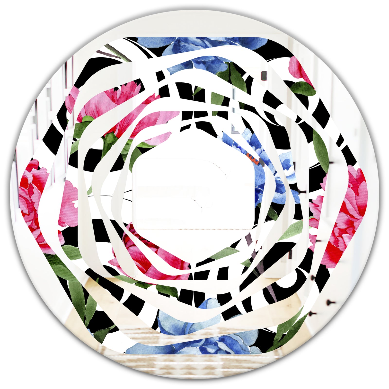 Floral Retro Pattern I - Modern Round or Oval Wall Mirror - Whirl