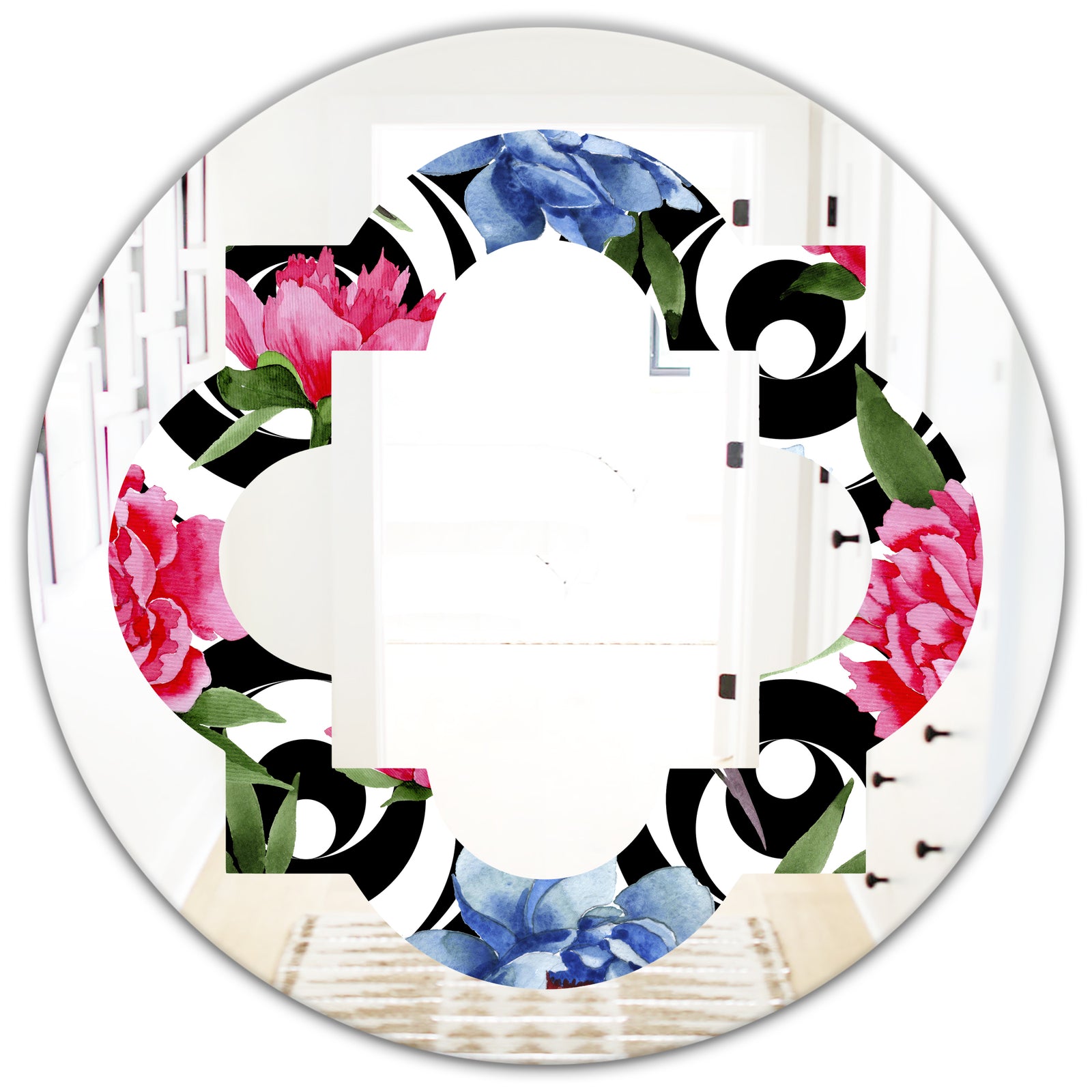 Floral Retro Pattern I - Modern Round or Oval Wall Mirror - Quatrefoil