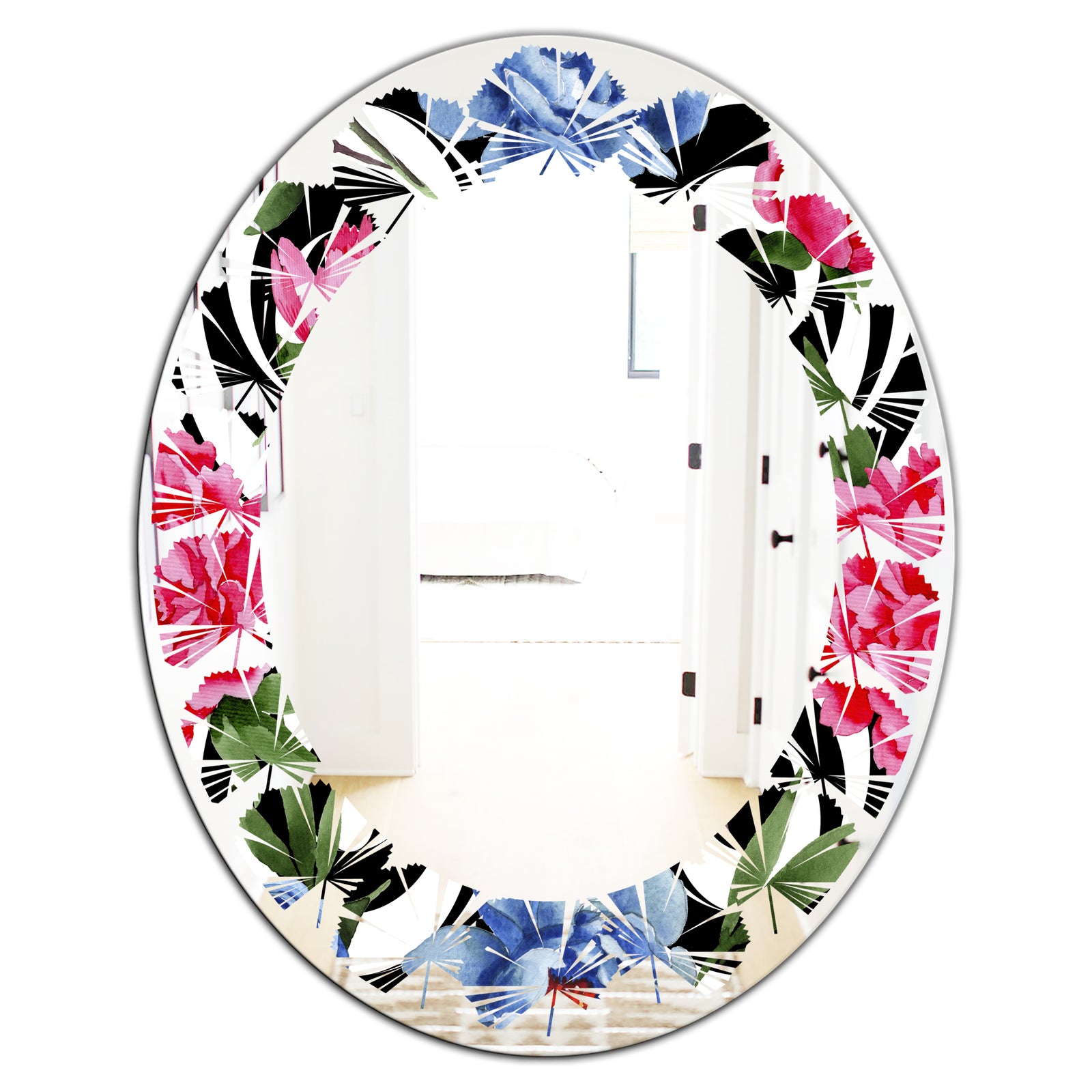 Floral Retro Pattern I - Modern Round or Oval Wall Mirror - Leaves