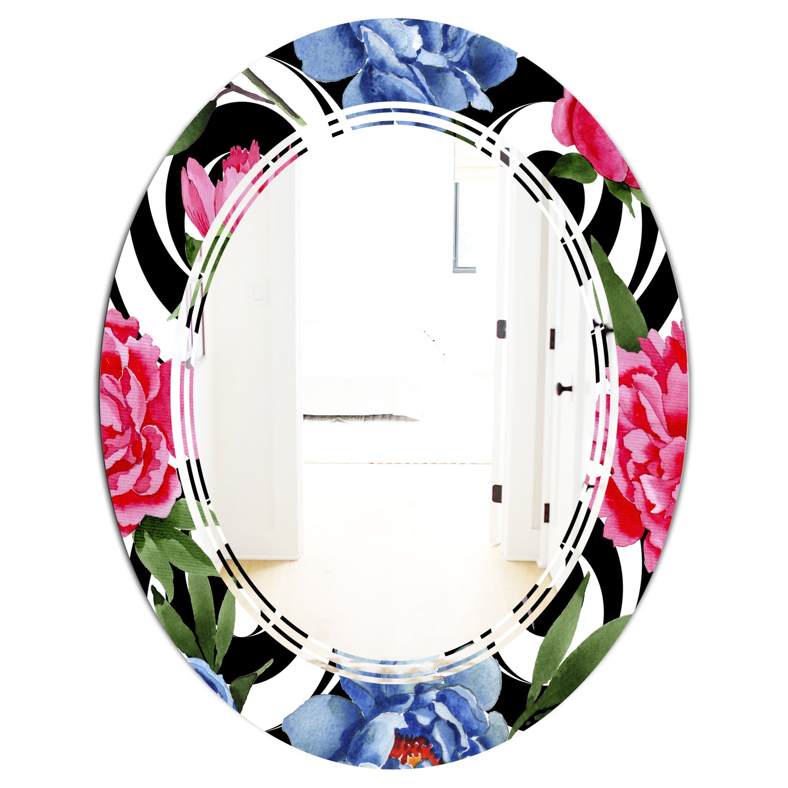Floral Retro Pattern I - Modern Round or Oval Wall Mirror - Triple C