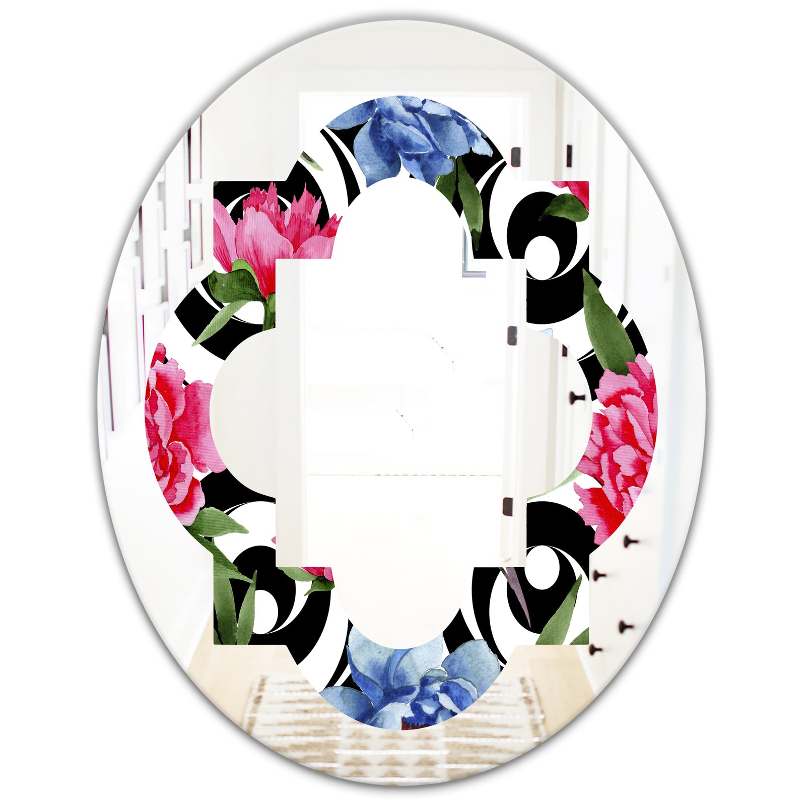 Floral Retro Pattern I - Modern Round or Oval Wall Mirror - Quatrefoil