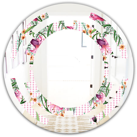 Floral Botanical Retro X - Modern Round or Oval Wall Mirror - Space