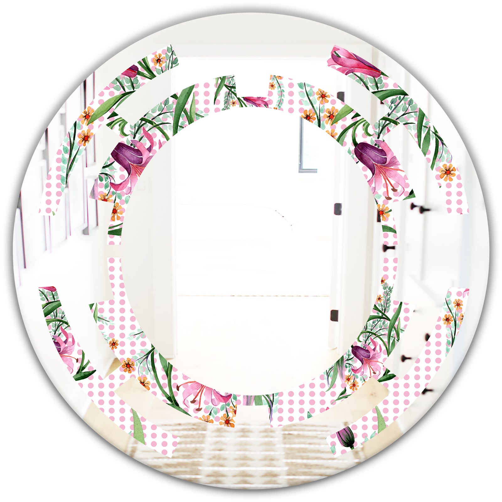 Floral Botanical Retro X - Modern Round or Oval Wall Mirror - Space