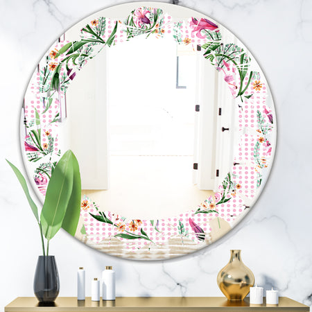Floral Botanical Retro X - Modern Round or Oval Wall Mirror - Leaves
