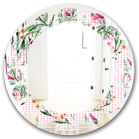 Floral Botanical Retro X - Modern Round or Oval Wall Mirror - Leaves