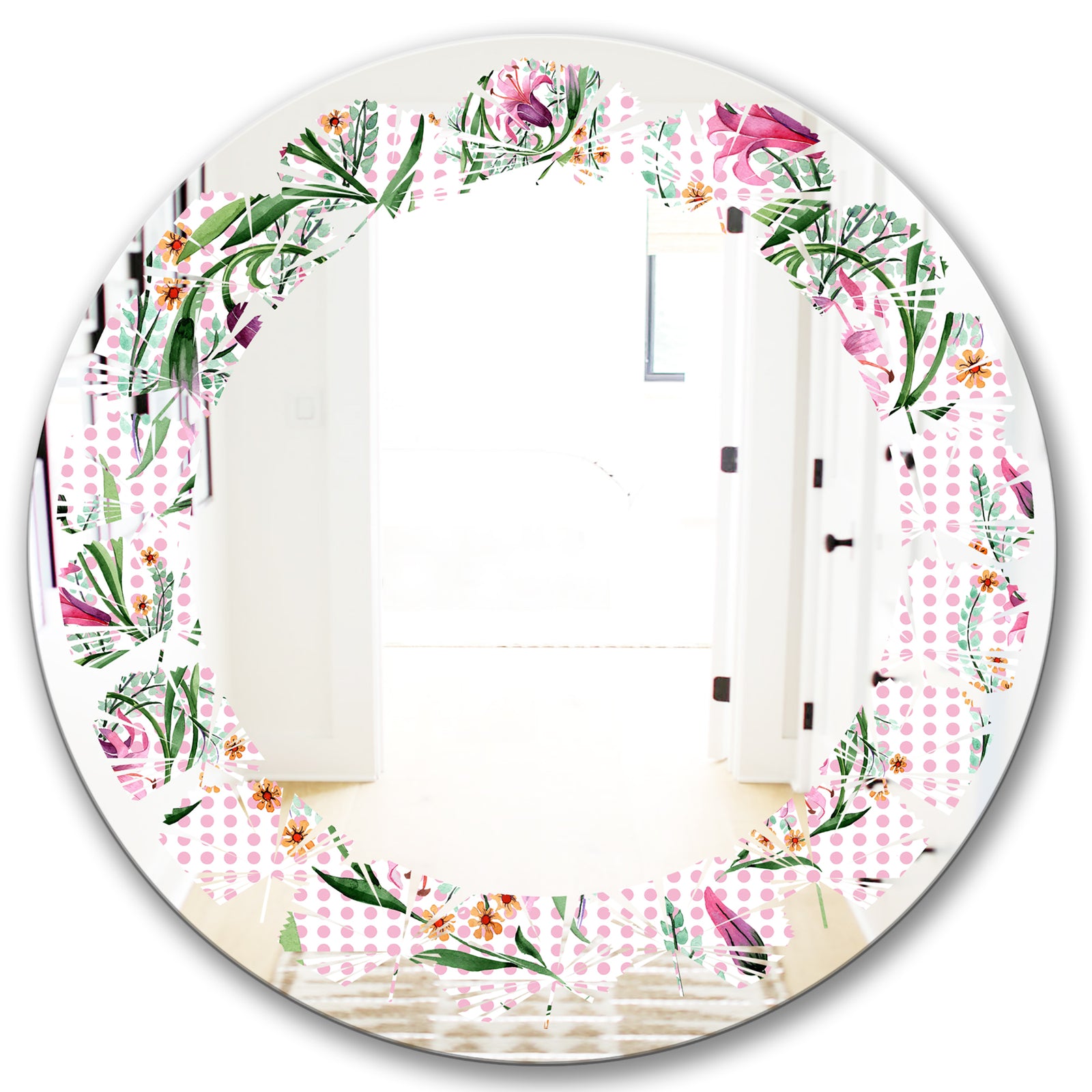 Floral Botanical Retro X - Modern Round or Oval Wall Mirror - Leaves