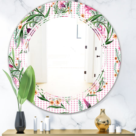 Floral Botanical Retro X - Modern Round or Oval Wall Mirror - Triple C