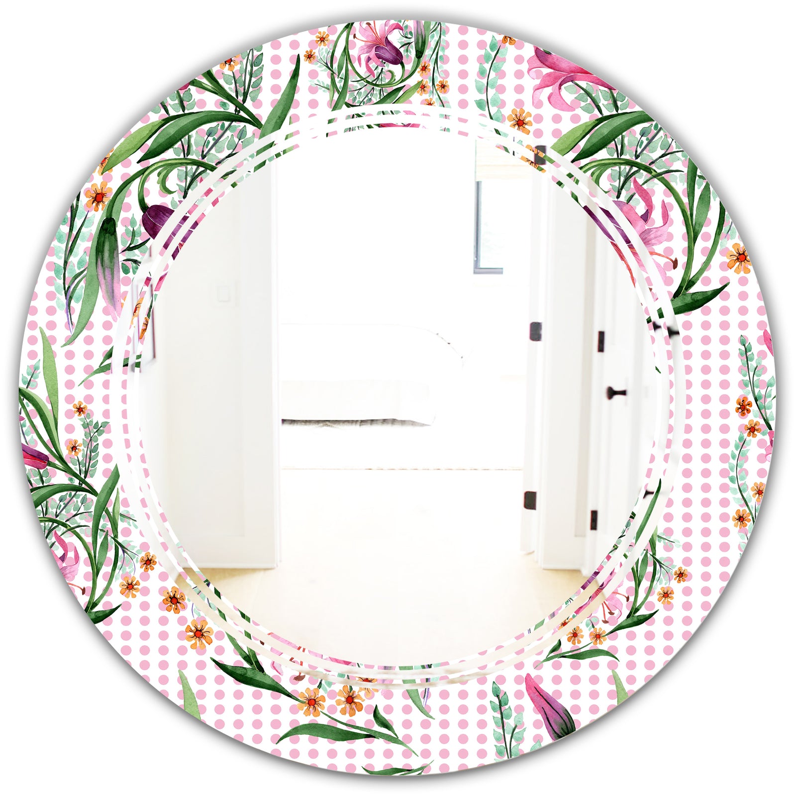 Floral Botanical Retro X - Modern Round or Oval Wall Mirror - Triple C