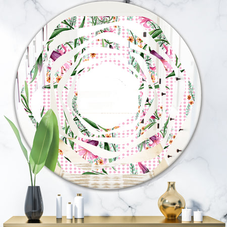 Floral Botanical Retro X - Modern Round or Oval Wall Mirror - Whirl
