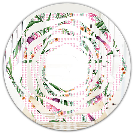 Floral Botanical Retro X - Modern Round or Oval Wall Mirror - Whirl